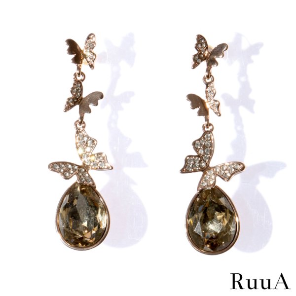 画像2: ドロップビジューバタフライモチーフピアス (2)