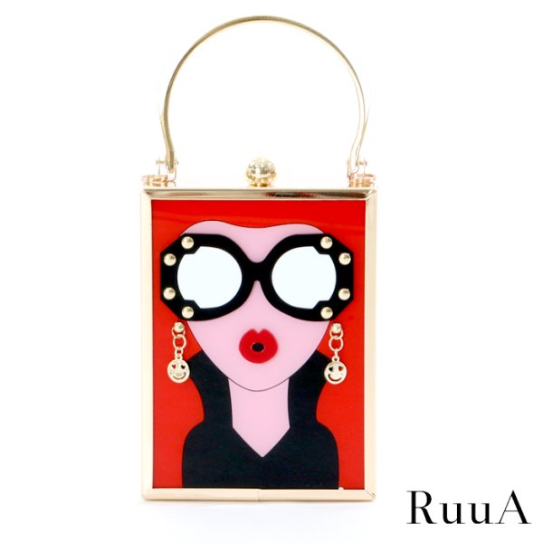 画像3: ★NewColor★レディがま口スクエアバッグ　レッド　ミニバッグ/ショルダーバッグ /肩掛けバッグ/チェーンバッグ/ポシェット/バッグ/bag (3)