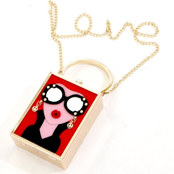 画像9: ★NewColor★レディがま口スクエアバッグ　レッド　ミニバッグ/ショルダーバッグ /肩掛けバッグ/チェーンバッグ/ポシェット/バッグ/bag (9)