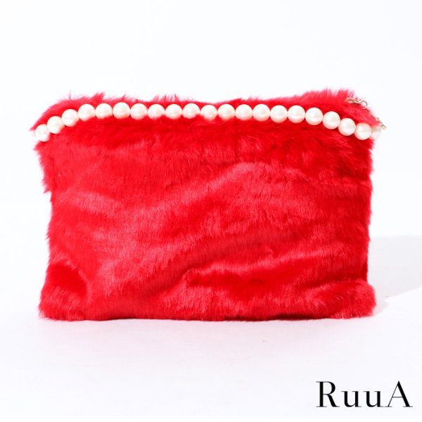 画像2: ポイントパールファークラッチバッグ　ファーバッグ/クラッチバッグ/bag (2)