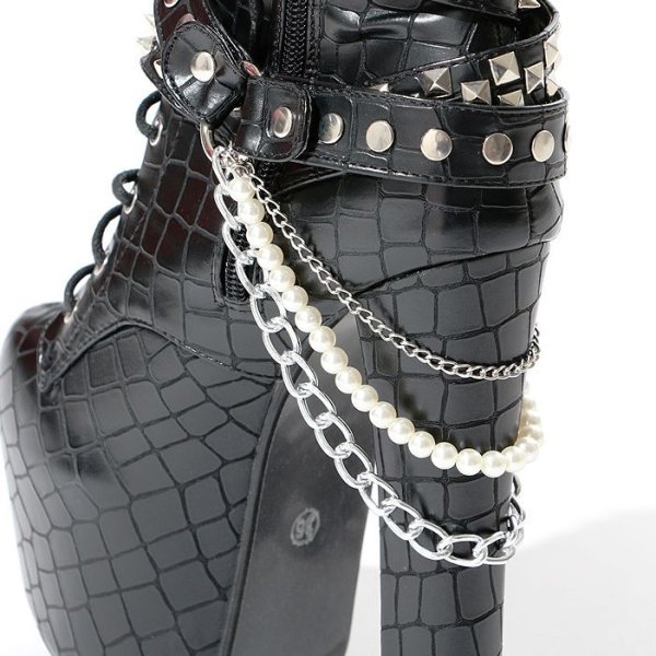 画像7: パール＆チェーン付型押しレースアップブーツ  ブーツ/レースアップブーツ/型押しブーツ (7)
