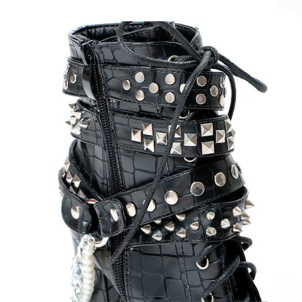 画像6: パール＆チェーン付型押しレースアップブーツ  ブーツ/レースアップブーツ/型押しブーツ (6)