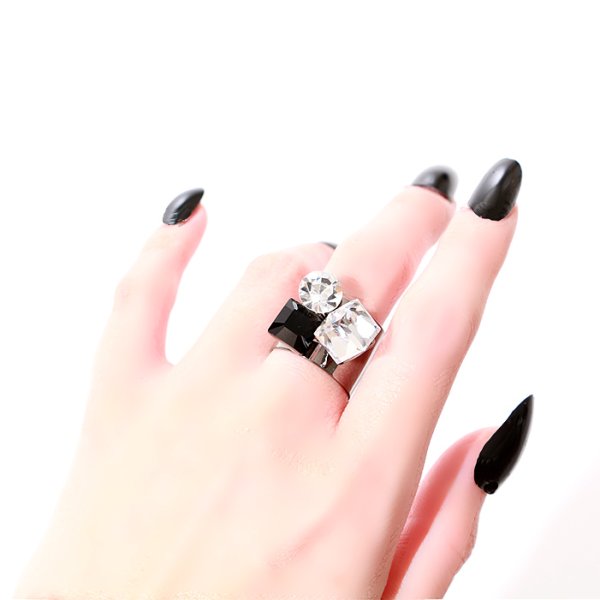 画像5: キューブカットブラックストーンリング/ストーンリング/デザインリング/指輪 (5)