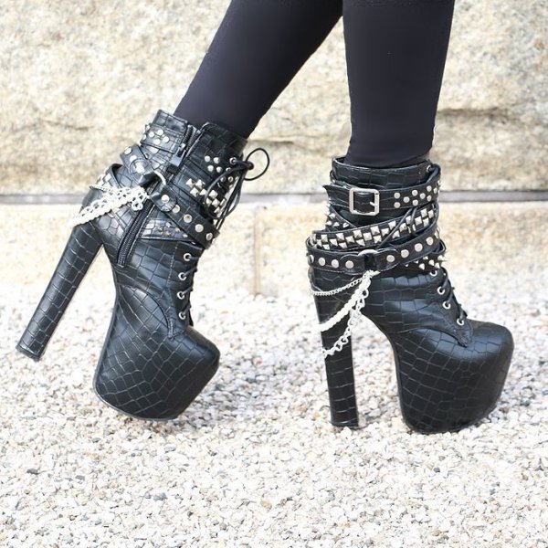 画像11: パール＆チェーン付型押しレースアップブーツ  ブーツ/レースアップブーツ/型押しブーツ (11)