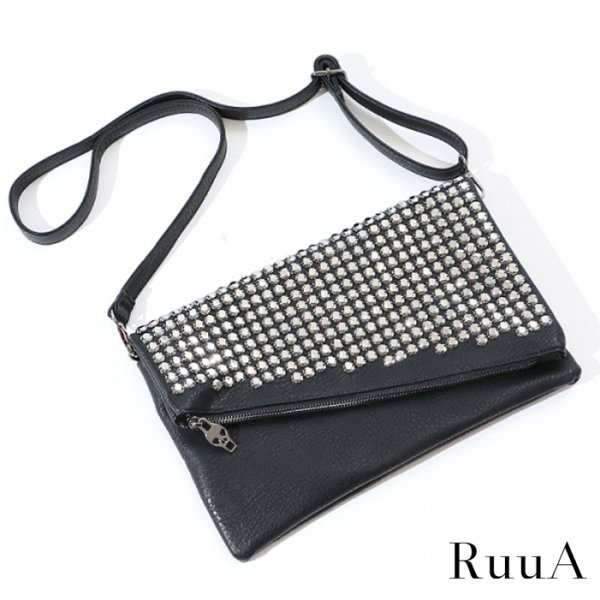 画像3: ポイントスカルミラースタッズショルダーバッグ/ショルダーバッグ/クラッチバッグ/スタッズバッグ/ポシェット/bag (3)