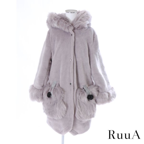 画像7: ボリュームファーフードコート　GY　ファーコート/コート/オーバー/オーバーコート (7)