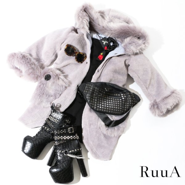 画像6: ボリュームファーフードコート　GY　ファーコート/コート/オーバー/オーバーコート (6)