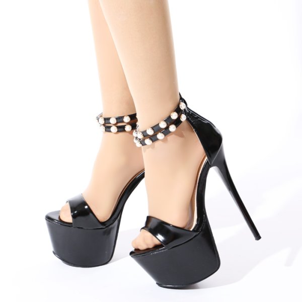 画像9: パールアンクルストラップハイヒールBK　パンプス/サンダル/ハイヒール/厚底サンダル (9)