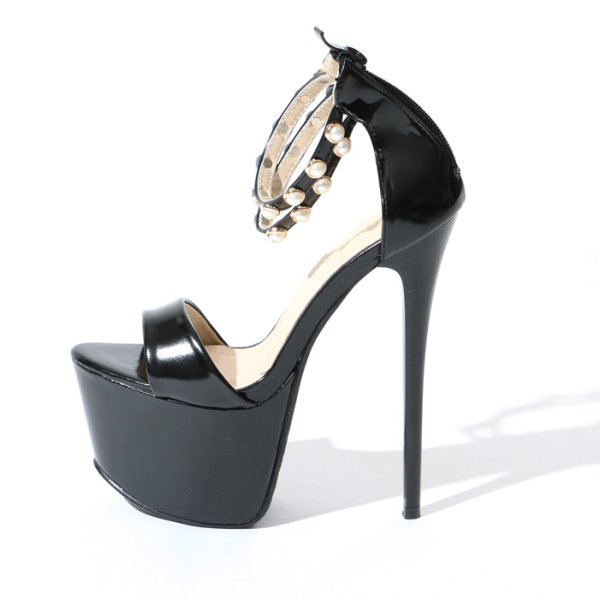 画像3: パールアンクルストラップハイヒールBK　パンプス/サンダル/ハイヒール/厚底サンダル (3)