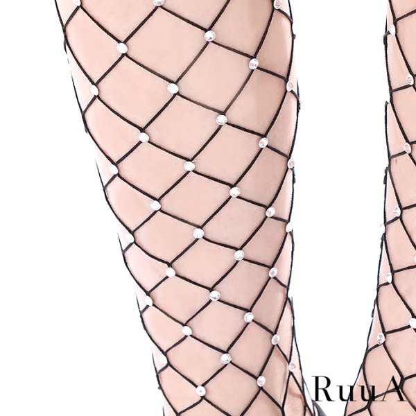 画像3: ビジュー付　ニーハイ網タイツ 　ニーハイ/編みタイツ/タイツ (3)