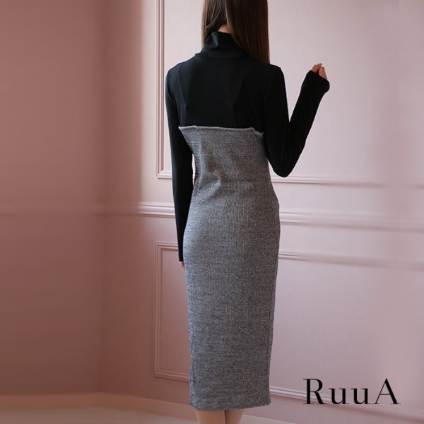 画像2: 切り替えニットワンピース/ニット/ワンピースワンピース/ sweet系 / ドレス/ レイヤード/ 重ね着風 (2)