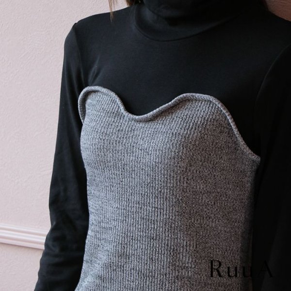 画像5: 切り替えニットワンピース/ニット/ワンピースワンピース/ sweet系 / ドレス/ レイヤード/ 重ね着風 (5)