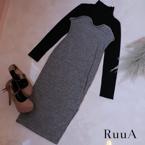 画像6: 切り替えニットワンピース/ニット/ワンピースワンピース/ sweet系 / ドレス/ レイヤード/ 重ね着風 (6)