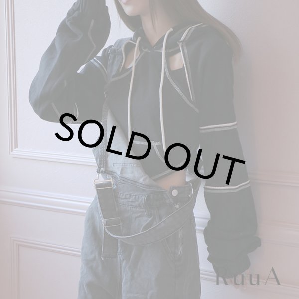 画像5: ショートフーディ/女性用パーカー/クロップヒップホップセーター (5)