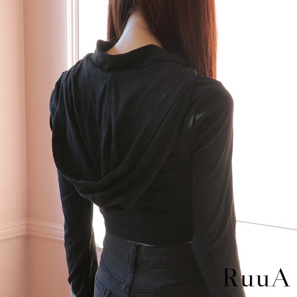 画像4: フード付きクロップドスエットシャツ / 長袖/スウェット/スウェットシャツ (4)