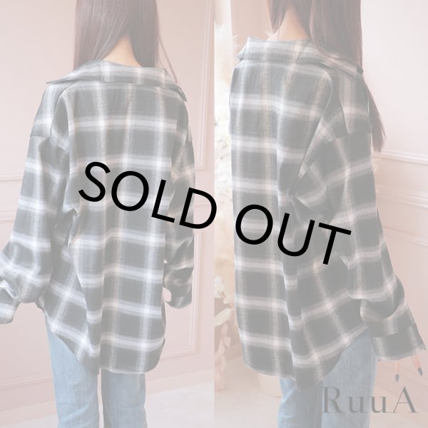 画像4: オーバーサイズチェック柄シャツ/長袖/シャツ/ビックシャツ (4)