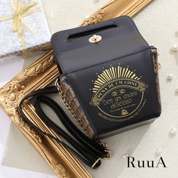 画像2: FLAPPERケーキボックスショルダーバッグ ブラック ミニバッグ/ショルダーバッグ /肩掛けバッグ/チェーンバッグ/バッグ/ポシェット/bag (2)