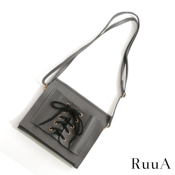 画像2: レースアップ スクエア ショルダーバッグ　ブラック　/ミニバッグ/ショルダーバッグ /肩掛けバッグ/レースアップ/バッグ/ポシェット/bag/スピンドル (2)
