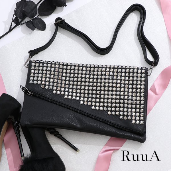 画像2: ポイントスカルミラースタッズショルダーバッグ/ショルダーバッグ/クラッチバッグ/スタッズバッグ/ポシェット/bag (2)