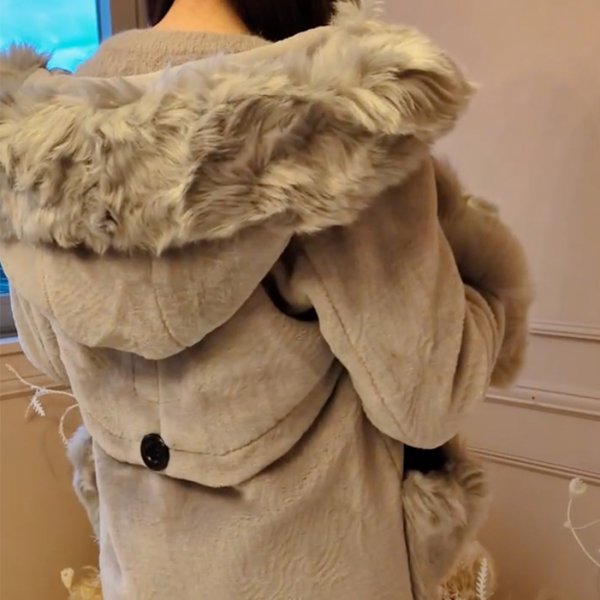 画像3: ボリュームファーフードコート　GY　ファーコート/コート/オーバー/オーバーコート (3)