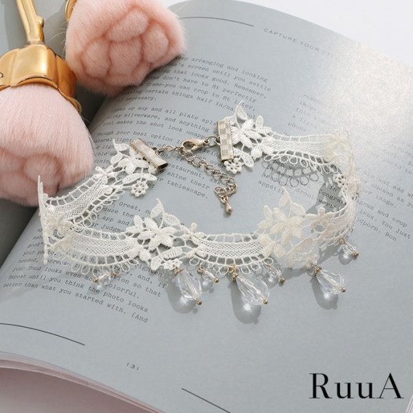 画像2: クリスタルレースチョーカー/レースネックレス/ネックレス (2)