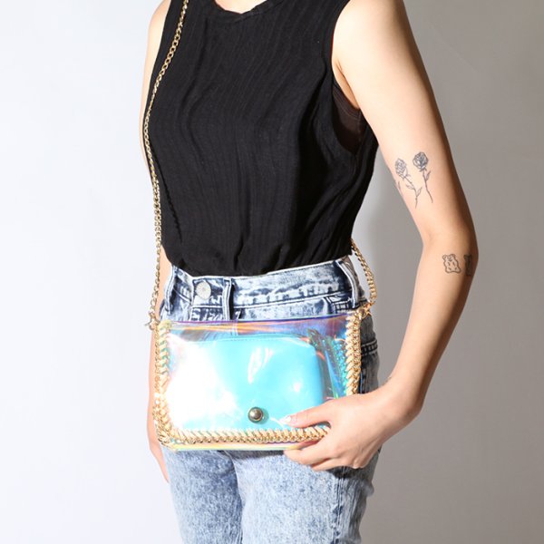 画像2: オーロラクリアショルダー＆クラッチバッグ　クラッチバッグ/ショルダーバッグ /肩掛けバッグ/チェーンバッグ/ポシェット/PVCバッグ/bag (2)